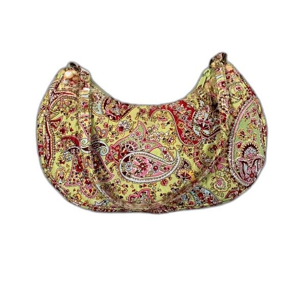 Vera Bradley Silk Collection Yellow and Pink Paisley Crescent Shoulder Bag - Picture 1 of 12